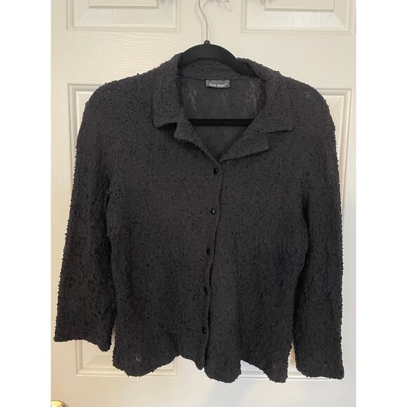 Front Street Womens Large Button Up Cardigan Black Collar Diamond Shape Button - Picture 2 of 11
